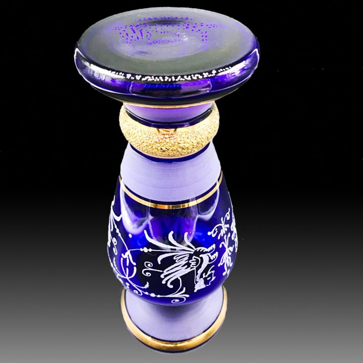 ボヘミアガラス 金彩 ブルー エングレーブド ベース 花瓶 ( Bohemian Glass Gilded Engraved Blue Vase )